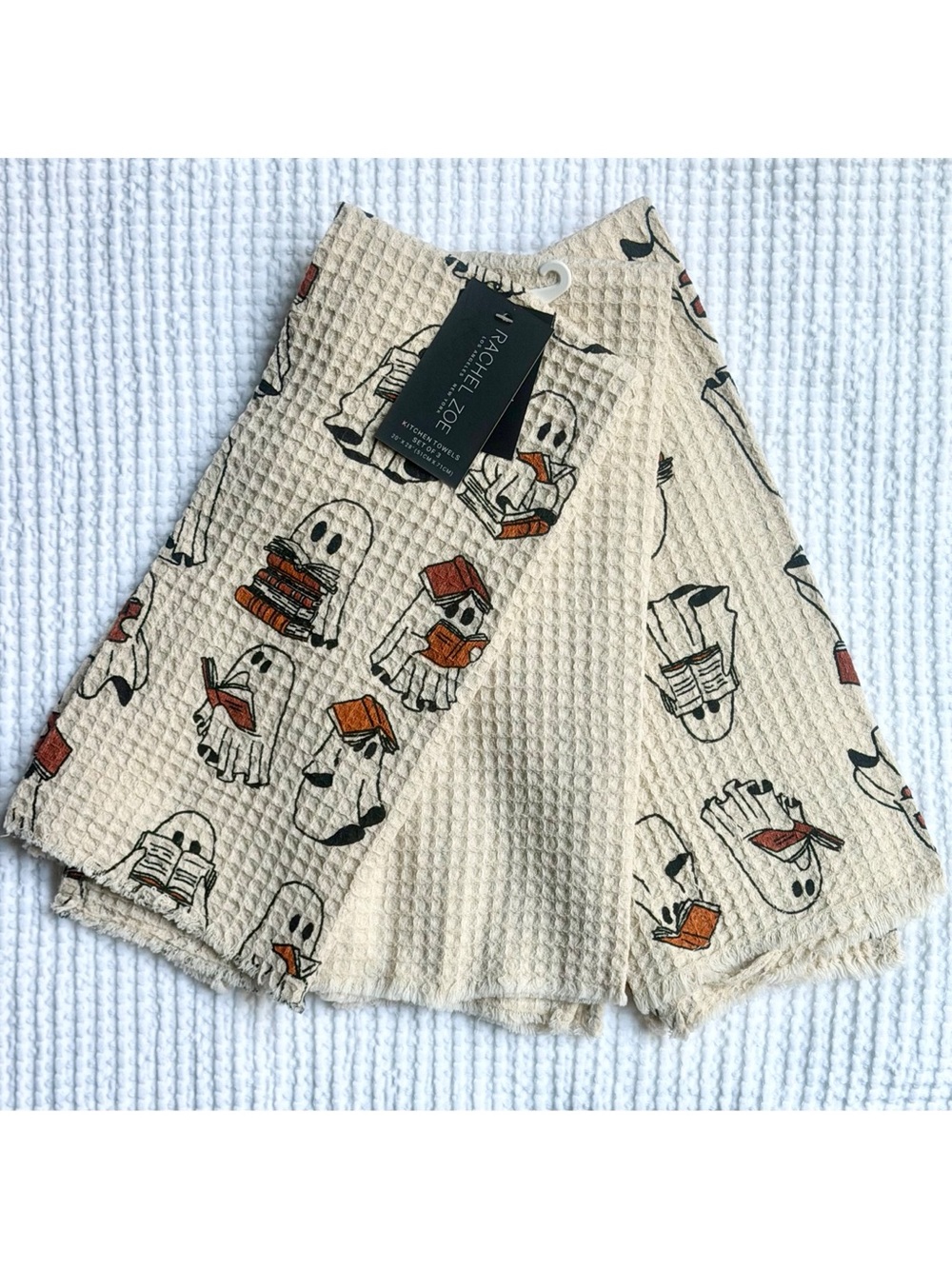Rachel Zoe Ghosts Reading Books 3 Kitchen Towel Set Viral Halloween Decor NWT